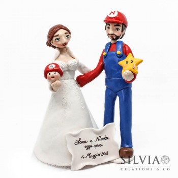 Cake topper sposi Super Mario e lei