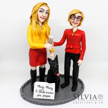Cake topper madre e figlia con cane