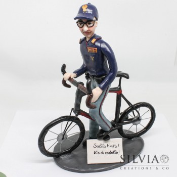 Cake topper personalizzato poliziotto in bicicletta