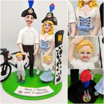 Cake topper personalizzato sposi con figli e sport
