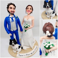 Cake topper sposi con cane Cosimo e Alessia