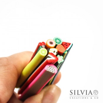 Canes in pasta polimerica a forma di frutta 5x50 mm x10pz