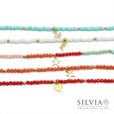Cavigliera con corallini o cristalli colorati da 4mm e ciondolino in acciaio dorato