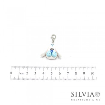 Charm cane bianco e azzurro con moschettone