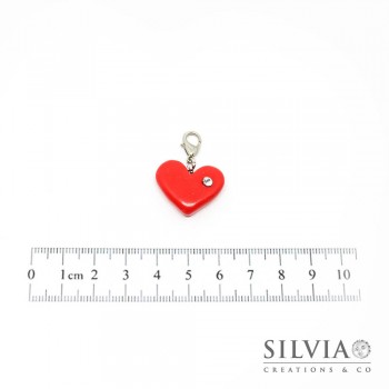 Charm cuore rosso e strass con moschettone