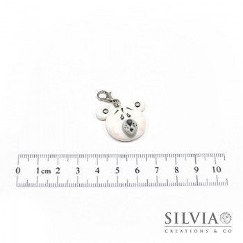 Charm orso bianco e grigio con moschettone