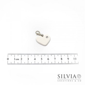 Charm cuore bianco e strass con moschettone