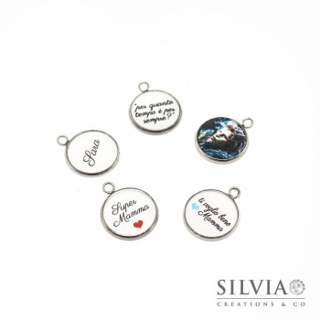 Charm acciaio e resina con scritta o immagine personalizzata da 16mm