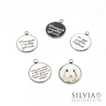 Charm acciaio e resina con scritta o immagine personalizzata da 20mm