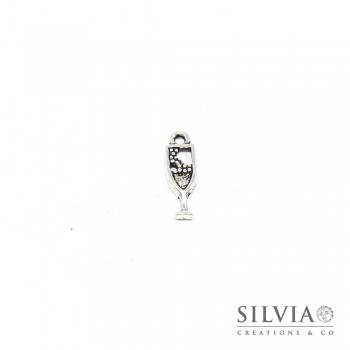 Charm a forma di bicchiere di vino argento antico in zama 20x7 mm