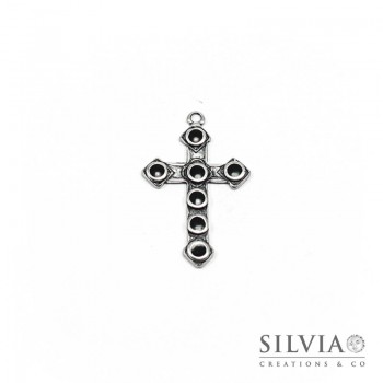 Charm a forma di croce argento antico in zama 43x28 mm