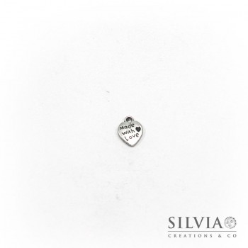 Charm a forma di cuore con scritta argento antico in zama 12x10 mm