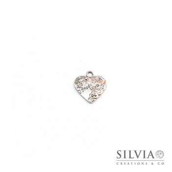 Charm a forma di cuore made with love argento antico in zama 19x17 mm