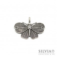 Charm a forma di farfalla argento antico in zama 41x32 mm