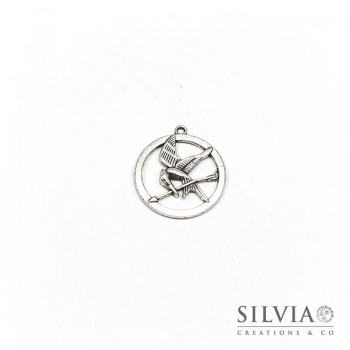 Charm ghiandaia imitatrice argento antico in zama 28x25 mm
