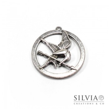 Charm a forma di ghiandaia grande argento antico in zama 50x46 mm
