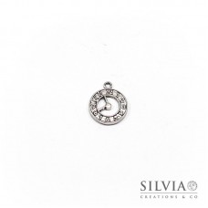 Charm a forma di orologio argento antico in zama 21x18 mm