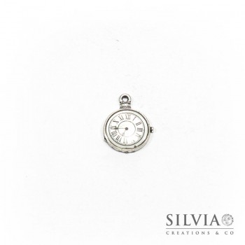 Charm a forma di orologio argento antico in zama 24x18 mm
