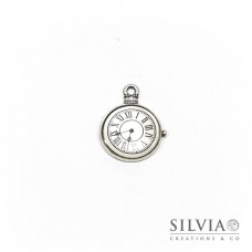 Charm a forma di orologio argento antico in zama 32x25 mm