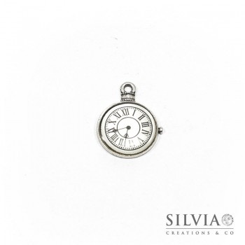Charm a forma di orologio argento antico in zama 32x25 mm