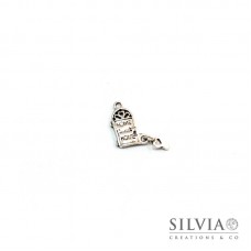 Charm a forma di porta con scritta argento antico in zama 18x13 mm