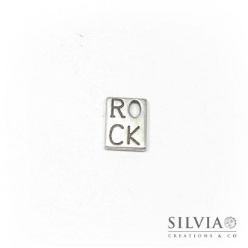 Charm targhetta Rock argento antico in zama 19x14 mm