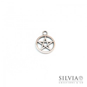 Charm a forma di simbolo pentacolo argento antico in zama 26x21 mm