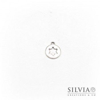 Charm a forma di tondo con stella argento antico in zama 18x15 mm 
