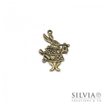 Charm a forma di Bianconiglio grande bronzo in zama 36x25 mm