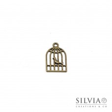 Charm a forma di gabbietta con uccellino bronzo in zama 19x12 mm