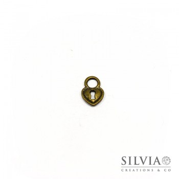 Charm a forma di lucchetto a cuore bronzo in zama 18x13 mm