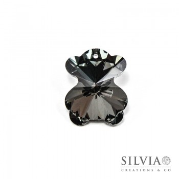 Pendente di cristallo a forma di orso grigio scuro 28x24 mm 