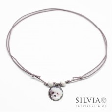 Collana cordino cerato ciondolo con fotografia cane gatto o coniglio