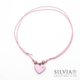 Collana cordino cerato con cuore rosa 