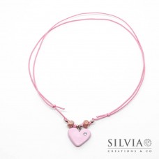 Collana cordino cerato con cuore rosa 