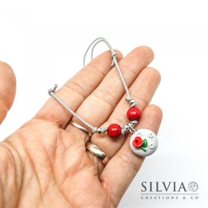 Collana girocollo in acciaio con rosa rossa - silviacreationsandco