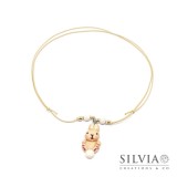 Collana cordino cerato con coniglio beige