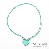 Collana cordino cerato con cuore azzurro acqua