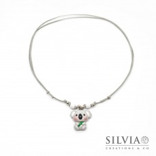 Collana cordino cerato con koala e eucalipto