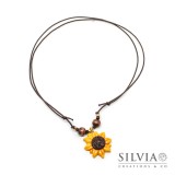 Collana cordino cerato con girasole