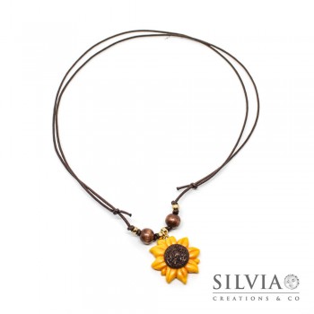 Collana cordino cerato con girasole