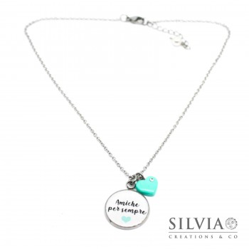 Collana girocollo catena acciaio con ciondolo Amiche per sempre e cuore