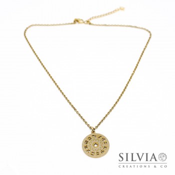 Collana girocollo e medaglietta con costellazioni astronomiche in acciaio dorato