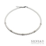 Collana girocollo con perle Swarovski bianche da 6 mm e perle pavè