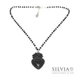 Collana girocollo cristalli con sacro cuore ex voto nero