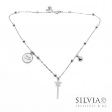 Collana girocollo in acciaio con ciondolo a forma di bacchetta magica