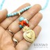 Collana girocollo turchese e corallo con sacro cuore ex voto color oro