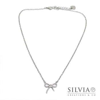 Collana girocollo catenina e fiocco in acciaio