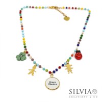 6 Collane acciaio dorato cristallini colorati ciondolo personalizzato e charms 6 Collane acciaio dorato cristallini colorati ciondolo personalizzato e charms