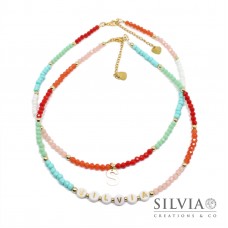Collana girocollo corallini e cristalli colorati con nome o iniziale